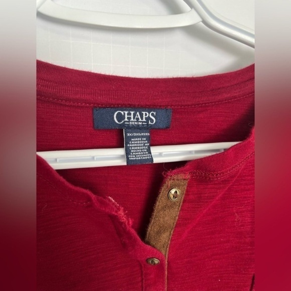 CHAPS Red Waffle Knit Henley Top 3XL Cabincore - Picture 2 of 7